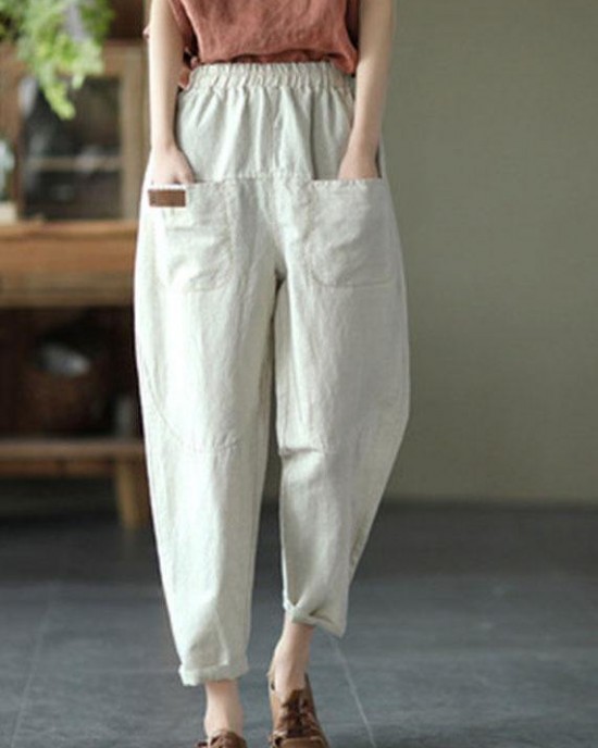 Loose Yellow Loose Casual Summer Pockets Pants Loose Yellow Loose Casual Summer Pockets Pants