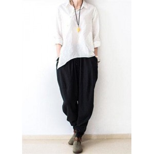 Black Oversized Linen Carrot Pants Plus Size Cotton Pants Loose Harem Pants