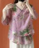 Beautiful Purple Asymmetrical Print cotton blend Blouses Half Sleeve