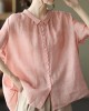 Plus Size Orange Peter Pan Collar Pockets Patchwork Ramie Cardigan Plus Size Orange Peter Pan Collar Pockets Patchwork Ramie Cardigan