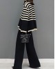 Beautiful Black Turtle Neck Striped Knit Two Piece Suit Set Spring