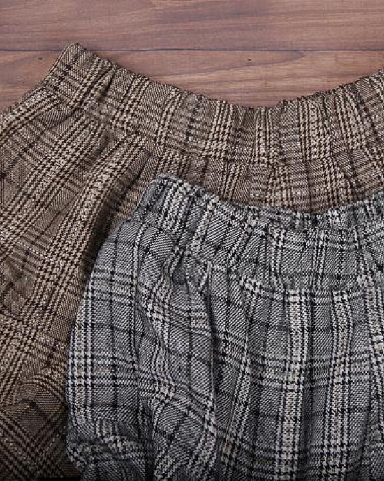 Original design retro gray thick loose large size warm knitted plaid Harlan bloomers Original design retro gray thick loose large size warm knitted plaid Harlan bloomers