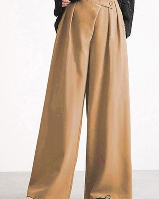 Women Casual Work Cross Button Design Wide Leg Pants Women Casual Work Cross Button Design Wide Leg Pants