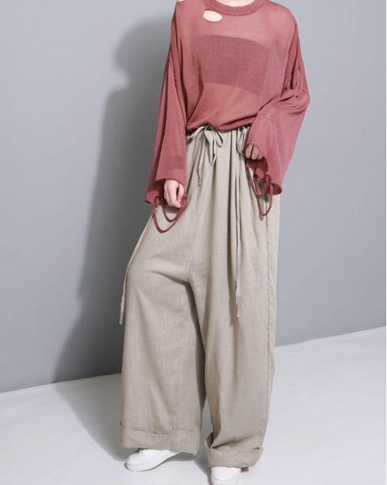 stylish women khaki cotton linen wide leg pants multiple wearing methods pants stylish women khaki cotton linen wide leg pants multiple wearing methods pants