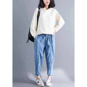 Classy Spring Women Pants Fashion Denim Blue Photography Elastic Waist Patchwork Pant