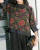 Modern black Stand Collar button print Patchwork Silk tops Spring Modern black Stand Collar button print Patchwork Silk tops Spring