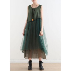 Art Green Patchwork Cotton Summer Dresses