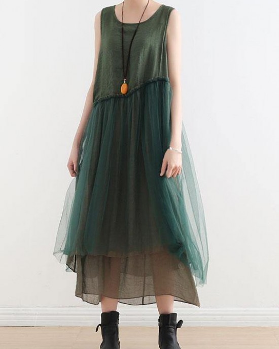 Art Green Patchwork Cotton Summer Dresses Art Green Patchwork Cotton Summer Dresses