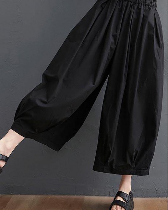 Modern Black High Waist asymmetrical design Summer Cotton Linen Pants Modern Black High Waist asymmetrical design Summer Cotton Linen Pants
