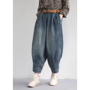 Women Spring Vintage Solid Loose Turnip Pants Jeans