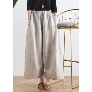 20 summer stitching thin women's new cotton and linen nude wide-leg pants
