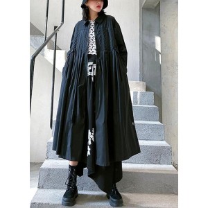 Loose lapel Cinched fine coats women black baggy coat
