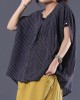 Beautiful blue striped linen clothes For Women v neck baggy summer top Beautiful blue striped linen clothes For Women v neck baggy summer top