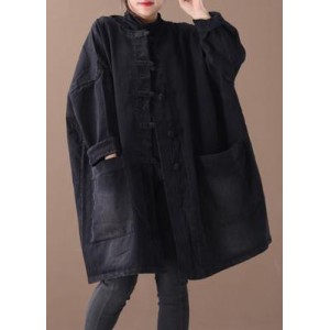 Style denim black Fine clothes For Women o neck Chinese Button outwear
