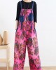 2025 retro national style rose printed loose denim overalls 2025 retro national style rose printed loose denim overalls