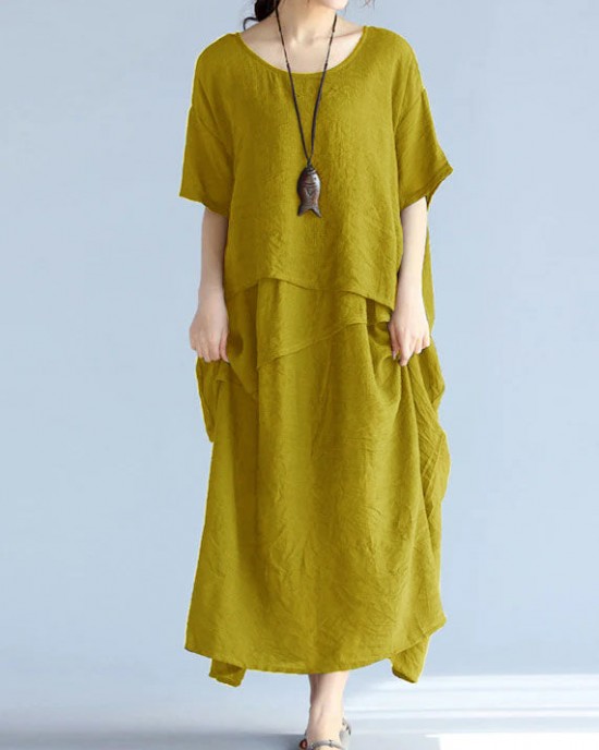 baggy gray long linen dresses oversized layered cotton maxi dress vintage short sleeve cotton clothing baggy gray long linen dresses oversized layered cotton maxi dress vintage short sleeve cotton clothing