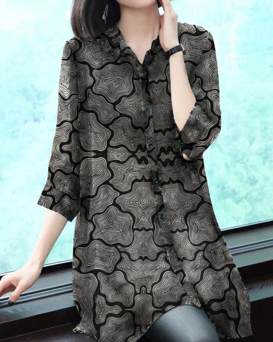Stylish Peter Pan Collar Button Print Chiffon Shirt Tops Summer Stylish Peter Pan Collar Button Print Chiffon Shirt Tops Summer