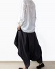 2025 early fall navy linen crop pants wide leg cotton pants asymmetric design