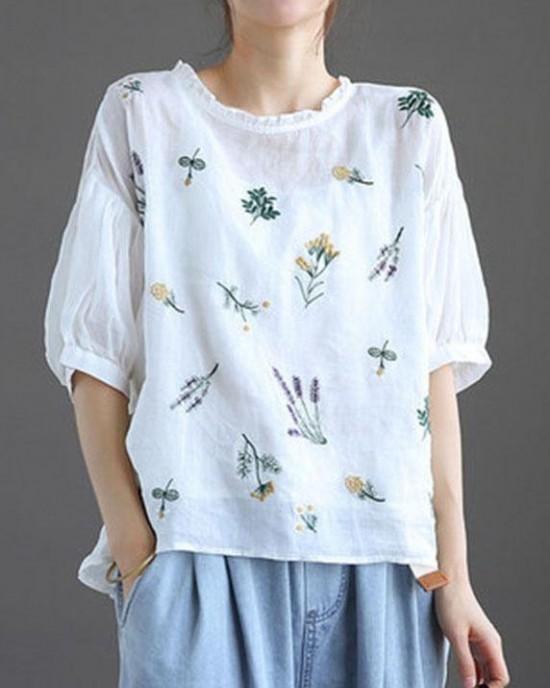 Modern Pink Regular Embroideried Summer Floral Half Sleeve Modern Pink Regular Embroideried Summer Floral Half Sleeve