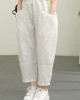 Women Chocolate Elastic Waist Linen Summer Pants Women Chocolate Elastic Waist Linen Summer Pants