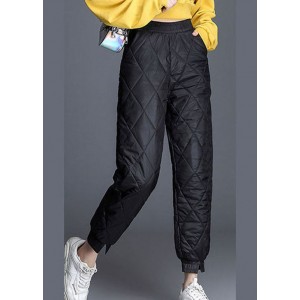 Boutique Black Pockets Fine Cotton Filled Pants Winter