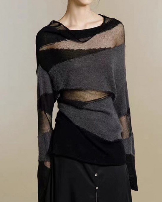 New Black Turtleneck Tulle Patchwork Thin Knit Sweaters Fall New Black Turtleneck Tulle Patchwork Thin Knit Sweaters Fall