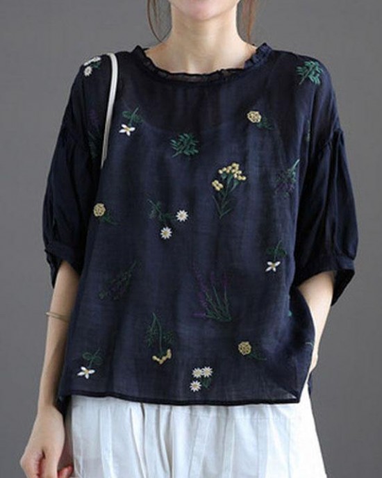 Modern Pink Regular Embroideried Summer Floral Half Sleeve Modern Pink Regular Embroideried Summer Floral Half Sleeve