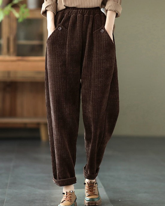 Vintage Chocolate Thick Button Pockets Straight Casual Fall Pants Vintage Chocolate Thick Button Pockets Straight Casual Fall Pants