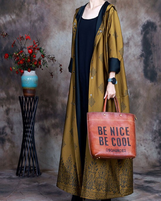Beautiful Yellow Hooded Print Satin trench coats Spring Beautiful Yellow Hooded Print Satin trench coats Spring