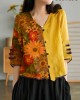 Women Yellow Casual Ramie Cardigan Embroidered Shirt Women Yellow Casual Ramie Cardigan Embroidered Shirt