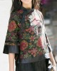 Modern black Stand Collar button print Patchwork Silk tops Spring Modern black Stand Collar button print Patchwork Silk tops Spring
