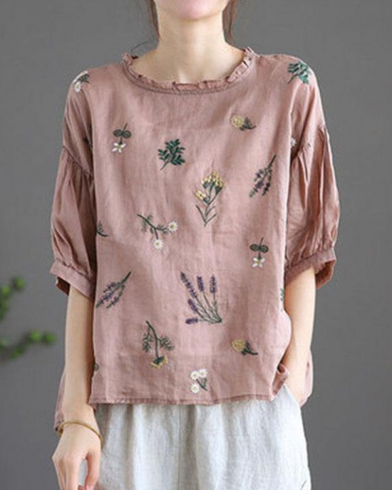 Modern Pink Regular Embroideried Summer Floral Half Sleeve Modern Pink Regular Embroideried Summer Floral Half Sleeve