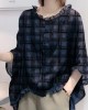Art Navy Tops Ruffles Trim Half Sleeve Shirts Blouse Plus Size