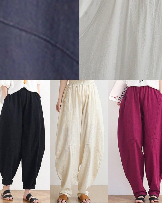 Vintage white cotton and linen loose casual trousers Zen lantern pants Vintage white cotton and linen loose casual trousers Zen lantern pants