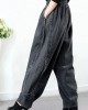 Plus Size Grey Pockets Patchwork Harem Fall Denim Pants
