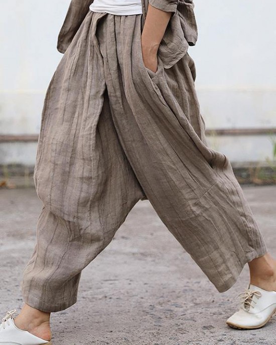 Personality linen casual gray pants loose 2025 autumn pants Personality linen casual gray pants loose 2025 autumn pants