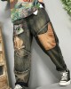 Women Cat Embroidery Patchwork Mid Waist Loose Denim Harem Jeans Women Cat Embroidery Patchwork Mid Waist Loose Denim Harem Jeans