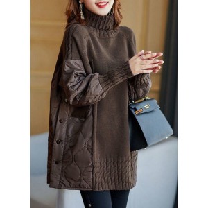 Simple Chocolate Turtleneck Patchwork Loose Fall Knit sweaters