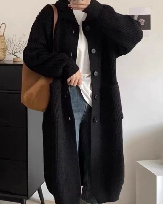Casua Grey Turtleneck Pockets Button Thick Long Knit Sweater Fall Casua Grey Turtleneck Pockets Button Thick Long Knit Sweater Fall