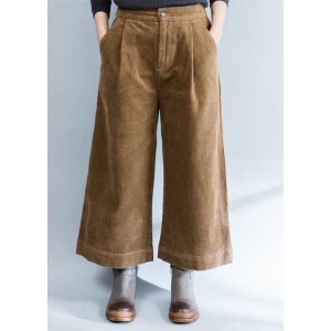brown stylish warm cotton corduroy wide leg pants vintage casual trousers