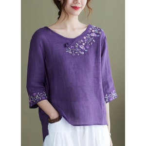DIY Purple Embroideried side open Half Sleeve Top