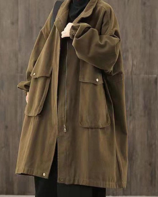 Handmade Chocolate Casual zippered Pockets Patchwork Fall trench coats Handmade Chocolate Casual zippered Pockets Patchwork Fall trench coats
