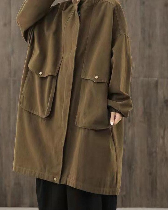 Handmade Chocolate Casual zippered Pockets Patchwork Fall trench coats Handmade Chocolate Casual zippered Pockets Patchwork Fall trench coats