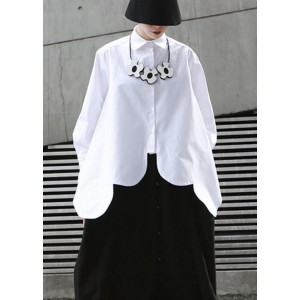 Elegant white cotton clothes For Women asymmetric hem summer shirts