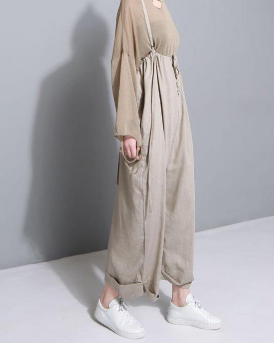 stylish women khaki cotton linen wide leg pants multiple wearing methods pants stylish women khaki cotton linen wide leg pants multiple wearing methods pants