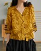 Women Yellow Casual Ramie Cardigan Embroidered Shirt Women Yellow Casual Ramie Cardigan Embroidered Shirt