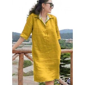 Handmade Yellow Peter Pan Collar Patchwork Vacation Mid Dresses Summer