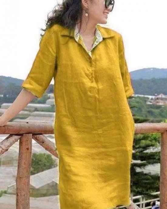 Handmade Yellow Peter Pan Collar Patchwork Vacation Mid Dresses Summer Handmade Yellow Peter Pan Collar Patchwork Vacation Mid Dresses Summer