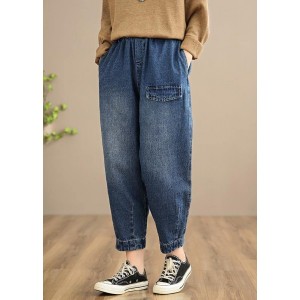 Handmade Spring Casual Pants Oversize Denim Blue Photography Elastic Waist Trousers