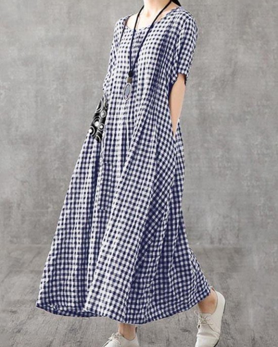 Vivid patchwork linen quilting dresses Runway black plaid Dresses summer Vivid patchwork linen quilting dresses Runway black plaid Dresses summer
